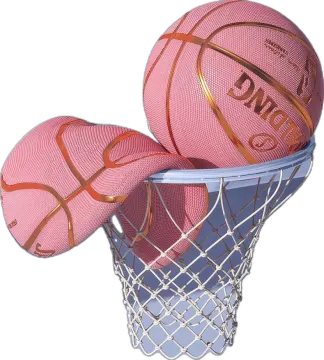 a pair of pink basketball balls in a net