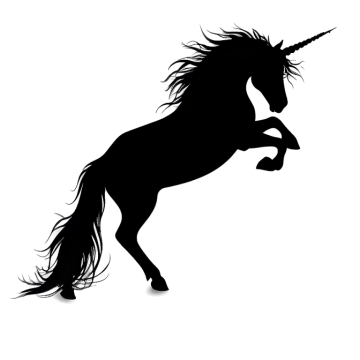a black unicorn silhouetted on a white background