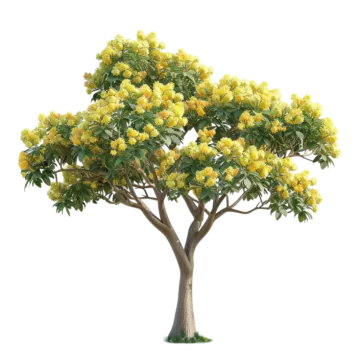 a yellow flowering tree on a white background