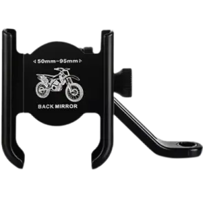 a black bike phone holder with a motorcycle logo