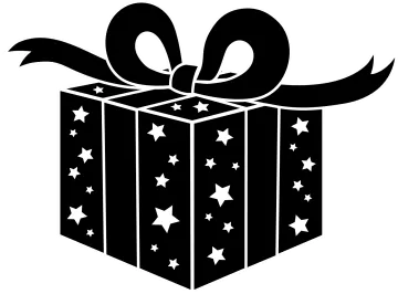 a black and white gift box with stars