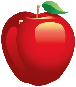 an apple with a green leaf on top