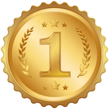 a gold medal with the number one on it