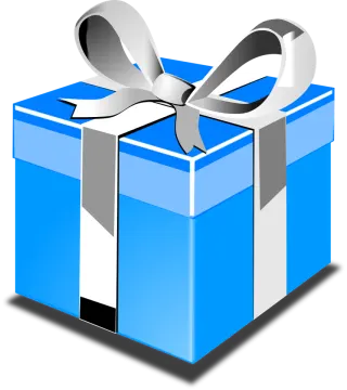 a blue gift box with a silver bow