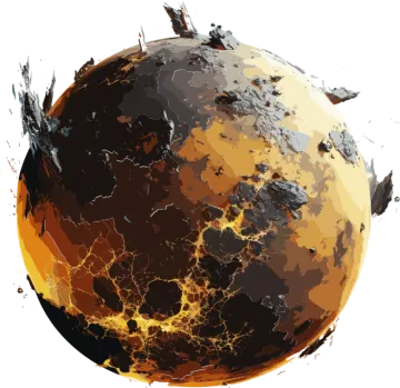 an orange and black planet with a white background