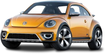a yellow volkswagen beetle parked on a white background