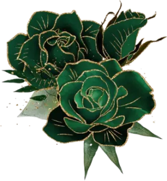 a green rose with gold accents