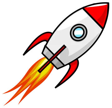a cartoon rocket with a red and yellow tail