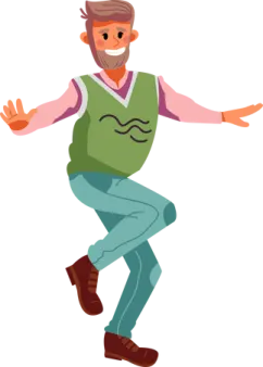 a man in a green vest is dancing