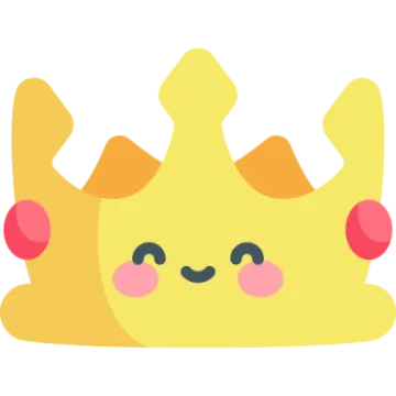 a yellow crown with pink cheeks and eyes