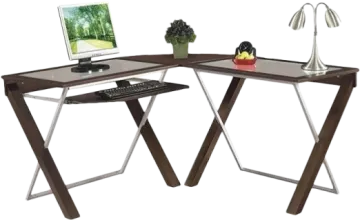 a computer desk with a laptop on top