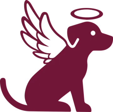 a silhouette of a dog with angel wings