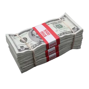 a stack of money wrapped in red ribbon