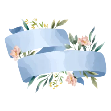 a blue ribbon with flowers on it