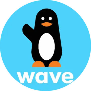 a penguin with the word wave on it