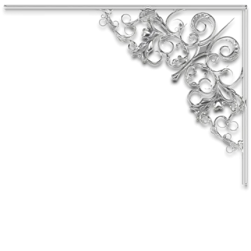 a white frame with silver swirls and scrolls on it