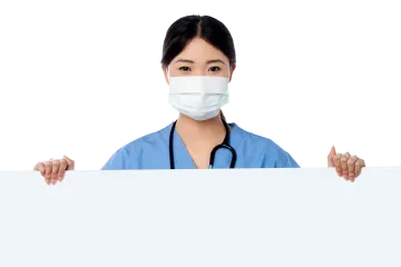 a woman wearing a face mask and holding a white sign