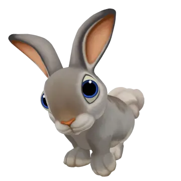 a cartoon rabbit with blue eyes and brown ears