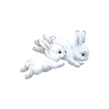 two white rabbits flying in the air
