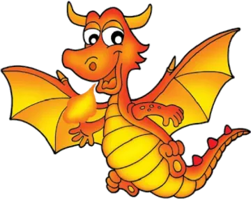 a cartoon dragon with orange wings