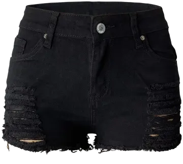 a pair of black denim shorts with holes on the side