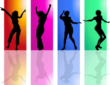 silhouettes of people dancing in different colors