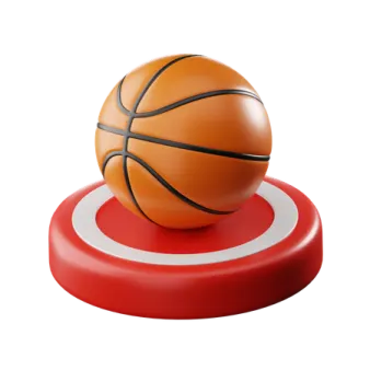 a basketball ball sitting on top of a red stand