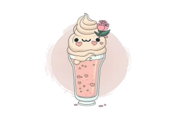 an ice cream milkshak with a rose on top