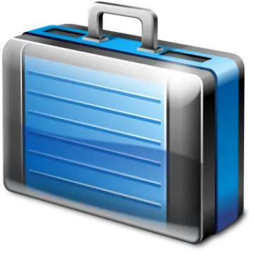a blue briefcase with a metal handle