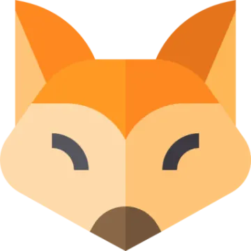 an orange fox head with black eyes