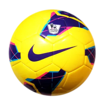 a yellow soccer ball with purple and blue designs