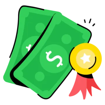 a green wallet with a gold medal on top