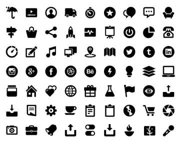 a set of black and white icons