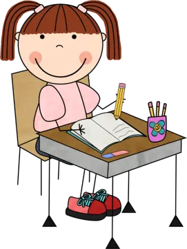 a girl sitting at her desk writing
