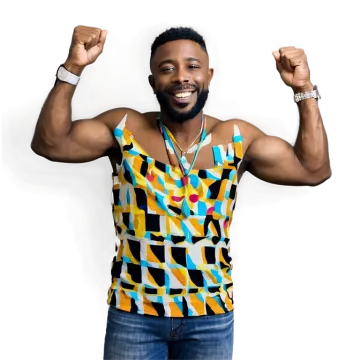 a man with his arms up in the air