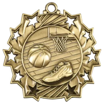 a gold medal with a basketball ball on it