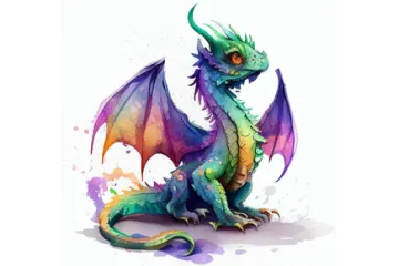 a watercolor painting of a dragon