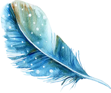 a watercolor painting of a blue feather