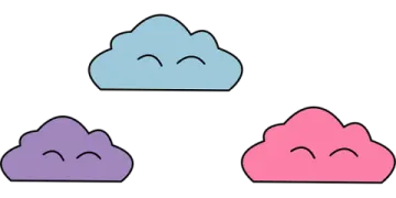 three colored clouds on white background