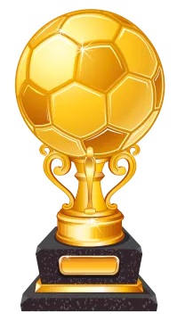 a golden soccer trophy on a white background