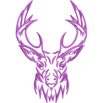a purple deer head with large horns