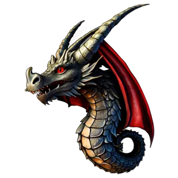 a drawing of a dragon with red eyes