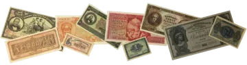 a collection of old and new bank notes
