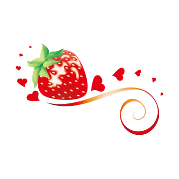 a strawberry with hearts on it's side