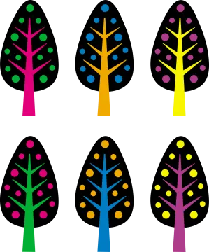 a set of four different colored trees