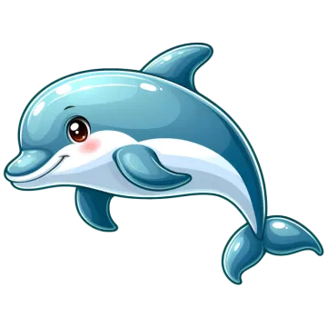 a cartoon dolphin with its mouth open