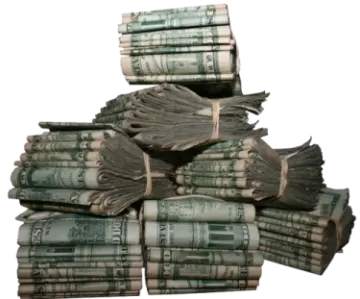 a pile of rolled up dollar bills