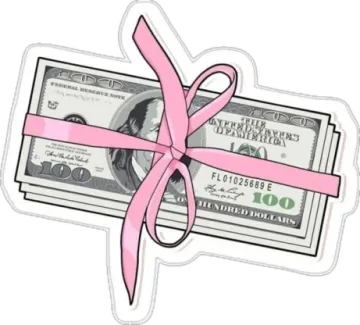 a pink ribbon tied to a dollar