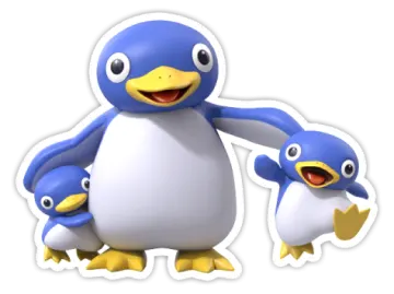 a blue and white bird with two smaller birds