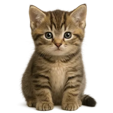 a small kitten sitting on a white surface